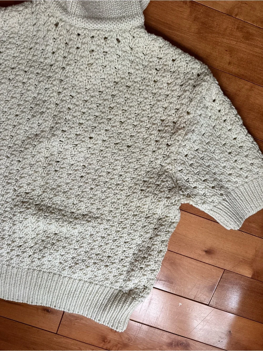 A.L.C. Cream Knit Short-Sleeve Polo Sweater with Button Placket